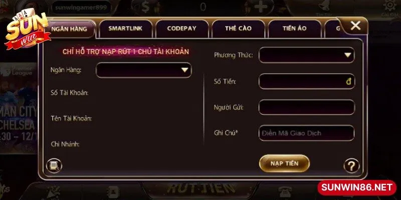 Nạp tiền Sunwin qua ngân hàng là phương thức phổ biến, tối ưu