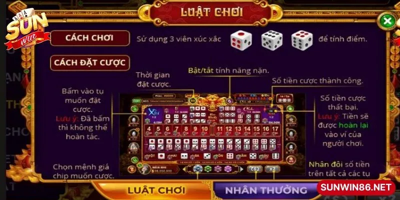 Các cửa cược phổ biến trong game Sicbo tại Sunwin